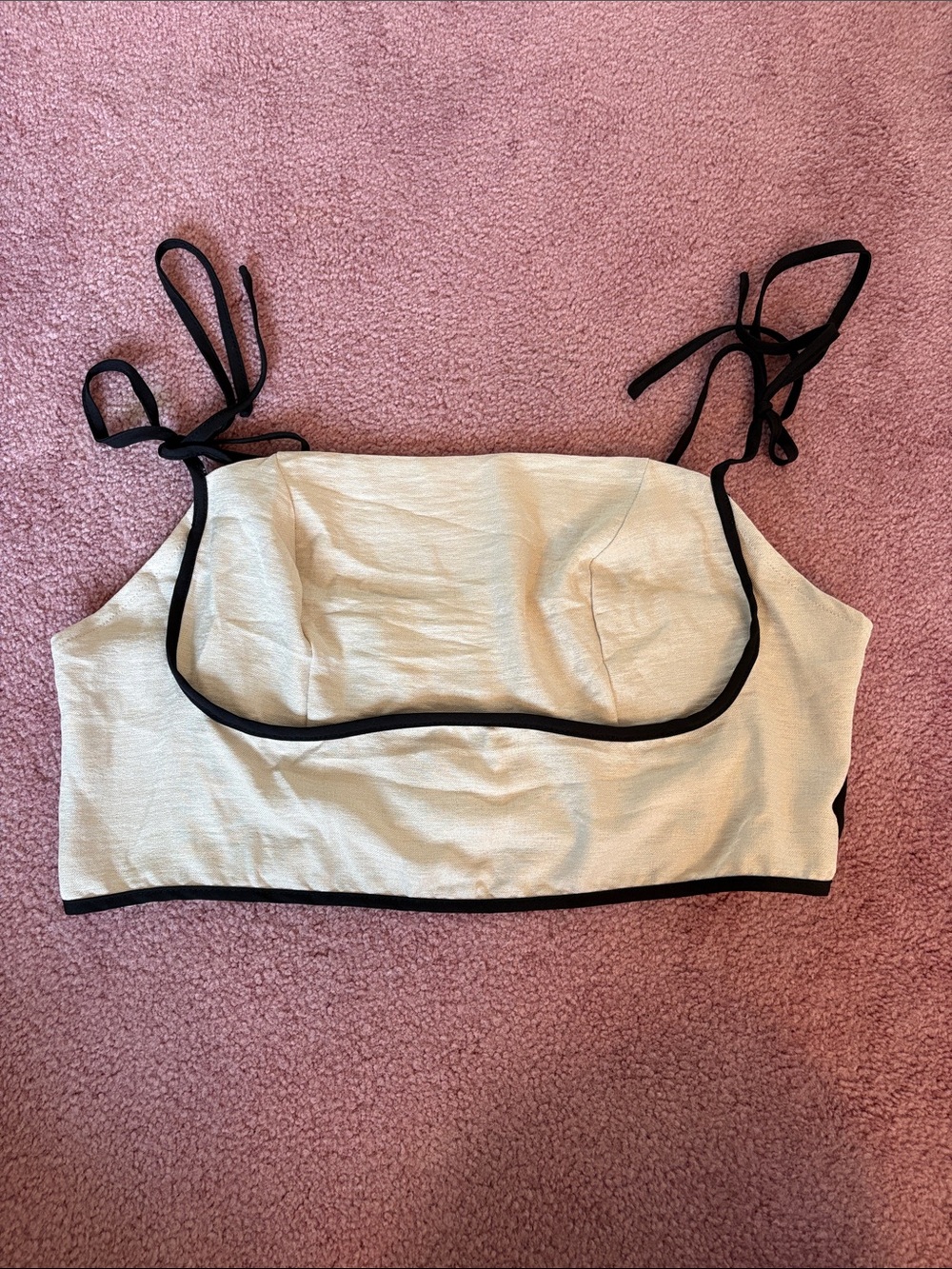 SHEIN Cream Tie-Strap Crop Top with Black Trim Size 1XL